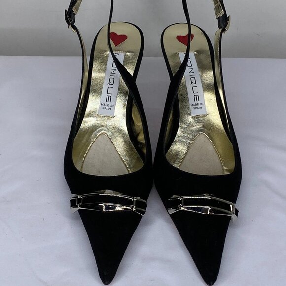 NEW MONIQUE Women’s Suede Slingback Pointed Toe High-Heel Pumps – Black–Size 10M - Picture 8 of 8